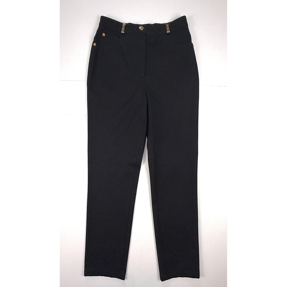 NWOT St John Sport Marie Gray Black High Rise Pants VTG Gold Hardware Sz 2 #1822